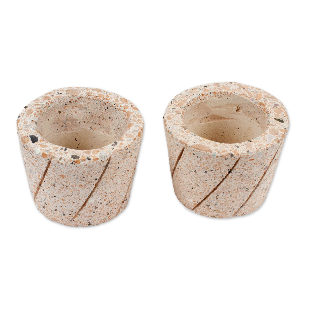 Pair of Spiral Pattern Reclaimed Stone Flower Pots - Verdant Spirals