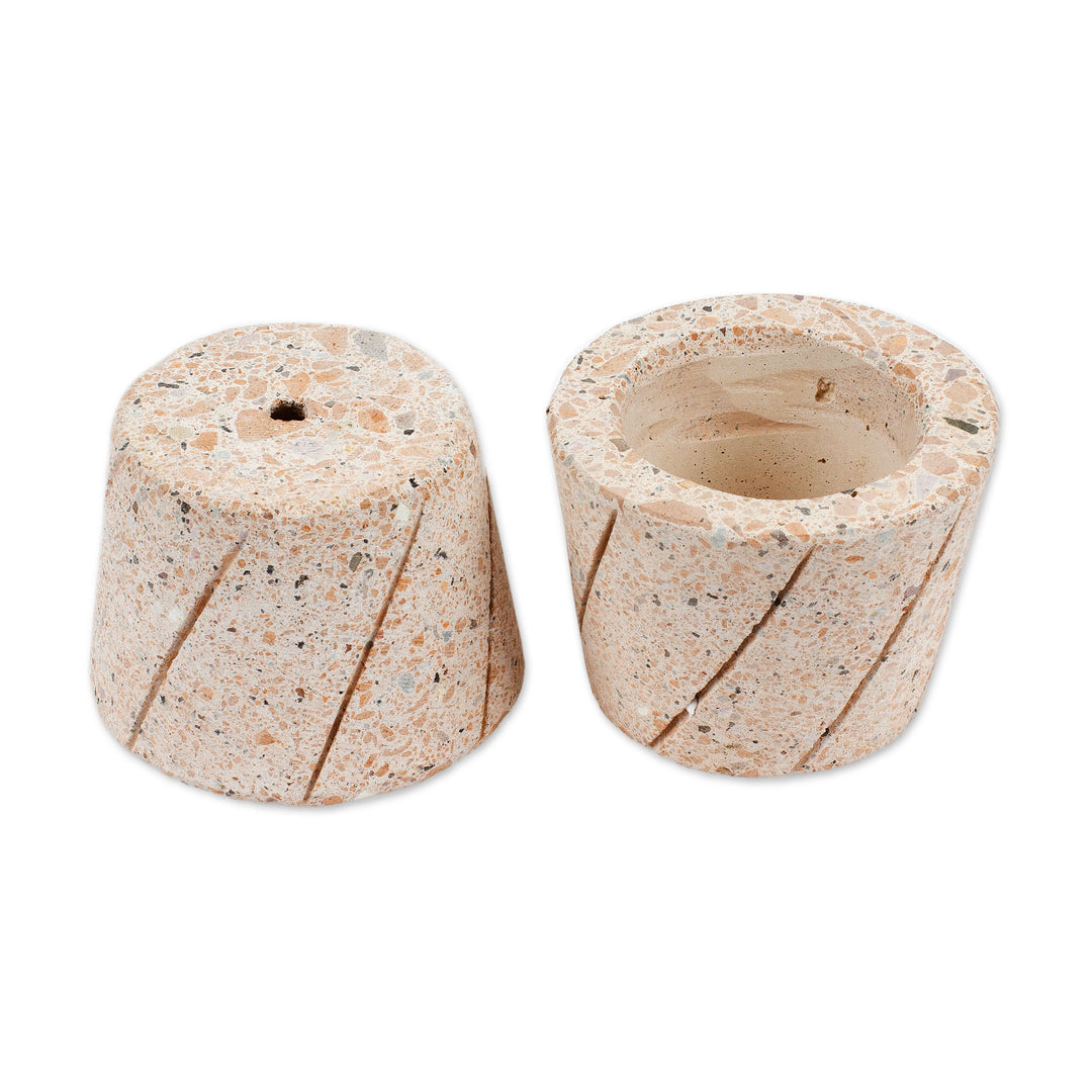 Pair of Spiral Pattern Reclaimed Stone Flower Pots - Verdant Spirals