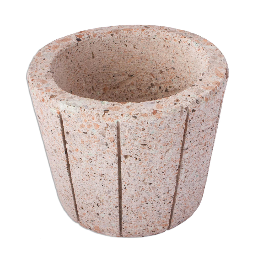 Striped Pattern Reclaimed Stone Flower Pot from Mexico - Verdant Container
