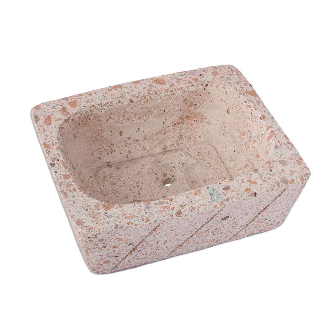 Rectangular Reclaimed Stone Flower Pot from Mexico - Striped Rectangle