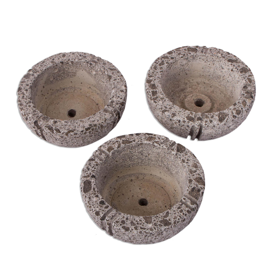 Round Reclaimed Stone Flower Pots from Mexico (Set of 3) - Petite Fleurs