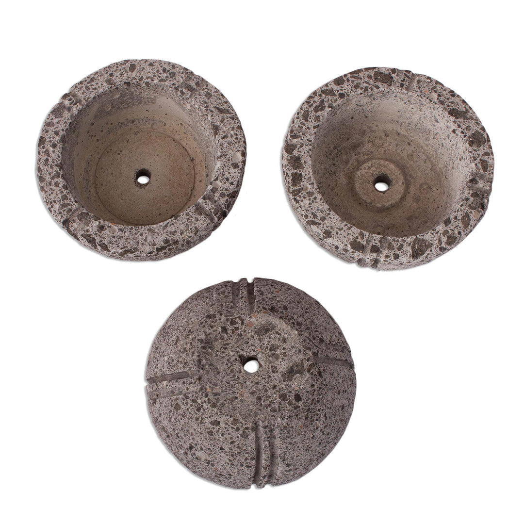 Round Reclaimed Stone Flower Pots from Mexico (Set of 3) - Petite Fleurs