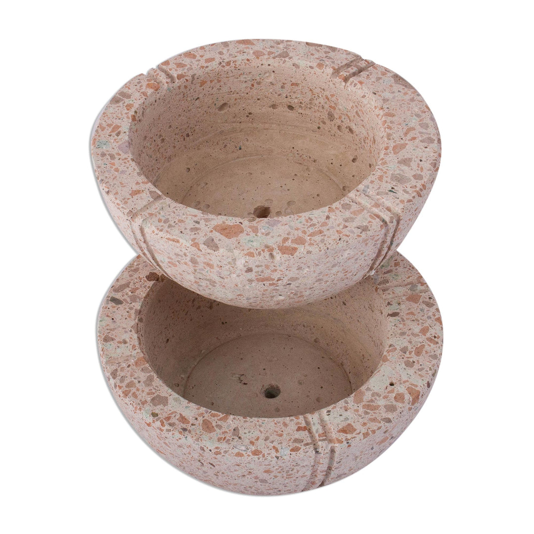 Round Reclaimed Stone Flower Pots from Mexico (Pair) - Verdant Bowls