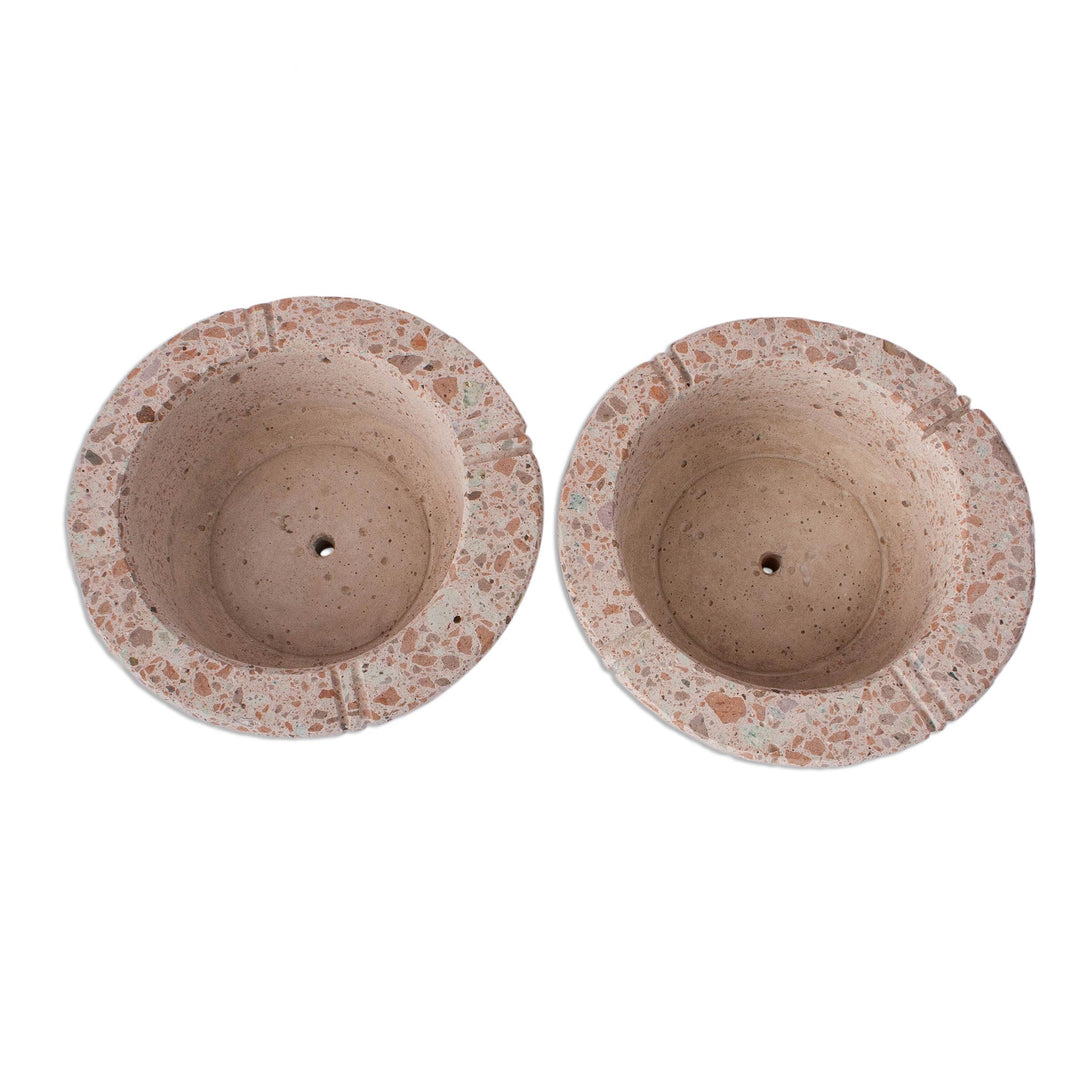 Round Reclaimed Stone Flower Pots from Mexico (Pair) - Verdant Bowls