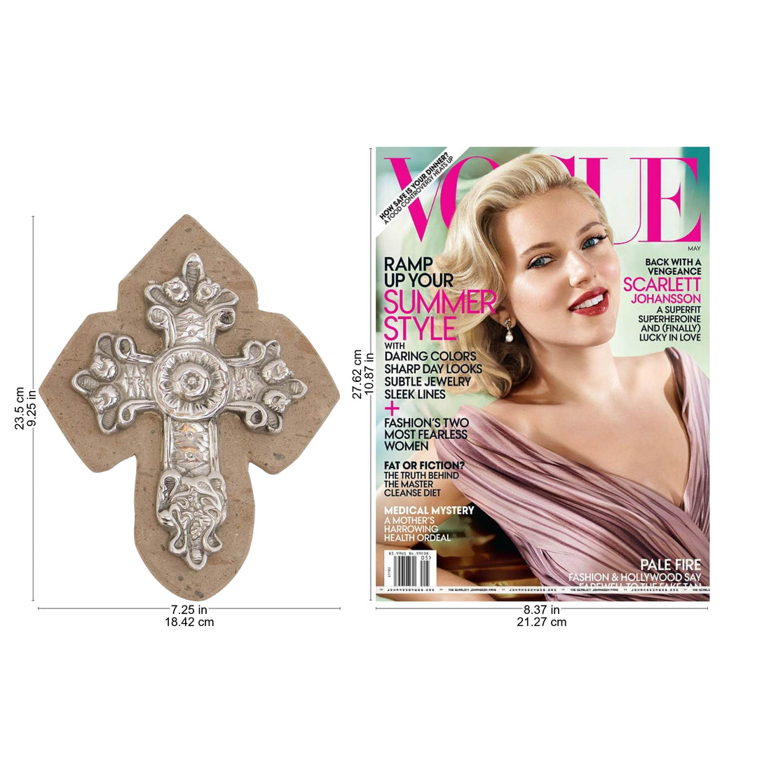 Baroque-Inspired Pewter and Reclaimed Stone Wall Cross - Baroque Faith