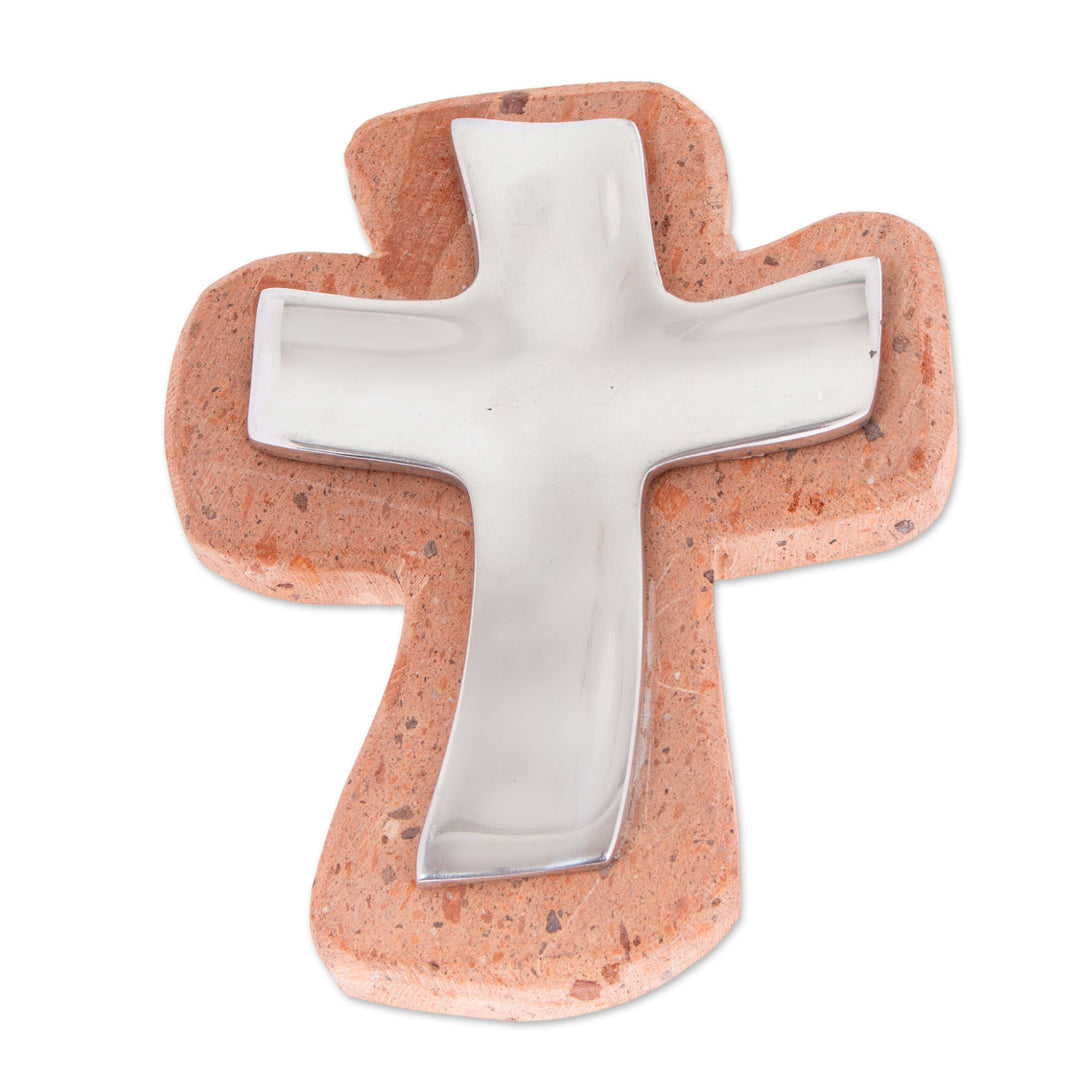 Handmade Pewter and Reclaimed Stone Wall Cross from Mexico - Lithe Cross