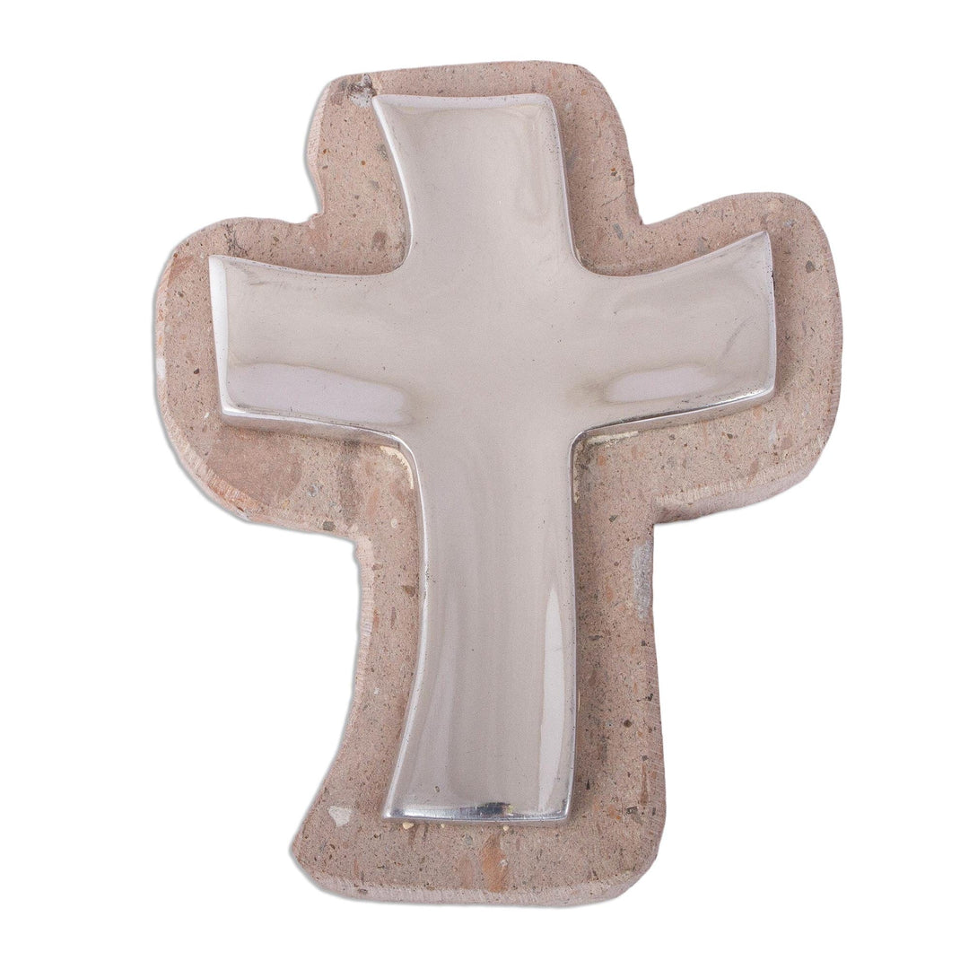 Simple Pewter and Reclaimed Stone Wall Cross from Mexico - Lithe Cross