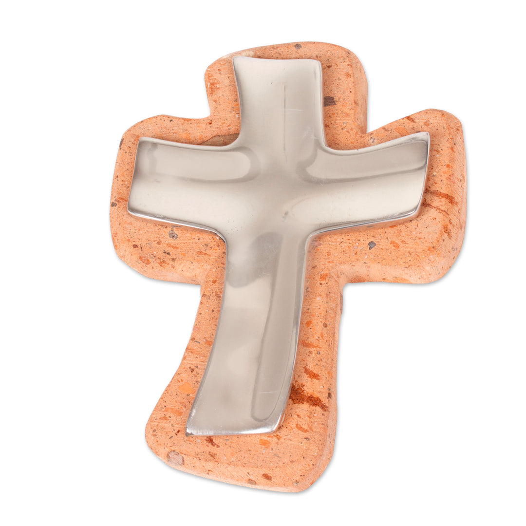 Handmade Pewter and Reclaimed Stone Wall Cross from Mexico - Lithe Cross