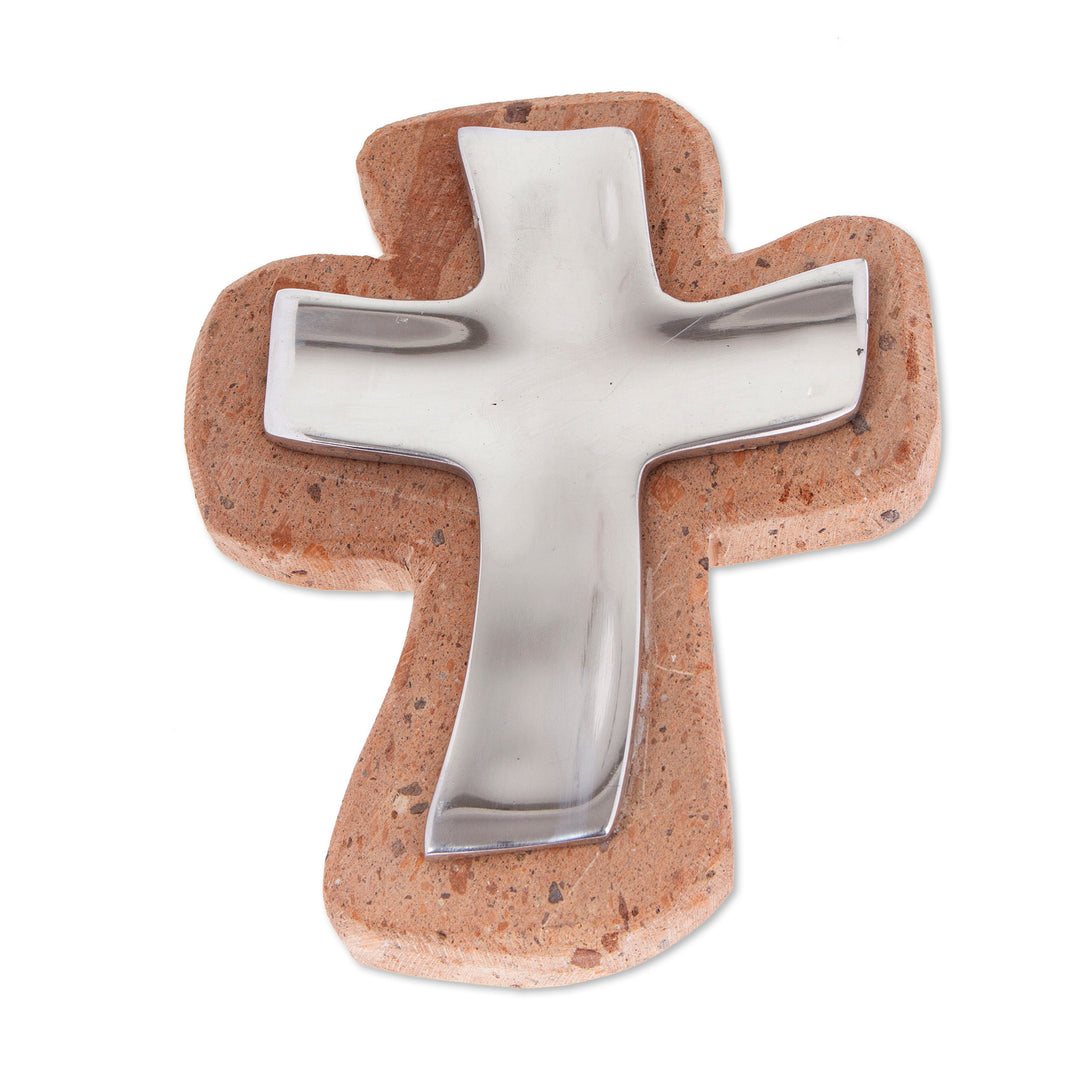 Handmade Pewter and Reclaimed Stone Wall Cross from Mexico - Lithe Cross