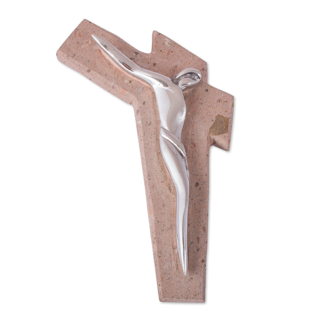 Artistic Pewter and Reclaimed Stone Wall Cross from Mexico - Jesus Gleams