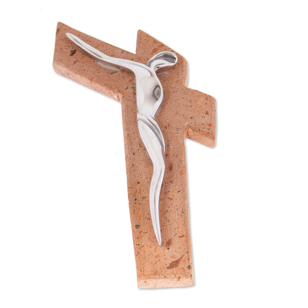 Artistic Pewter and Reclaimed Stone Wall Cross from Mexico - Jesus Gleams