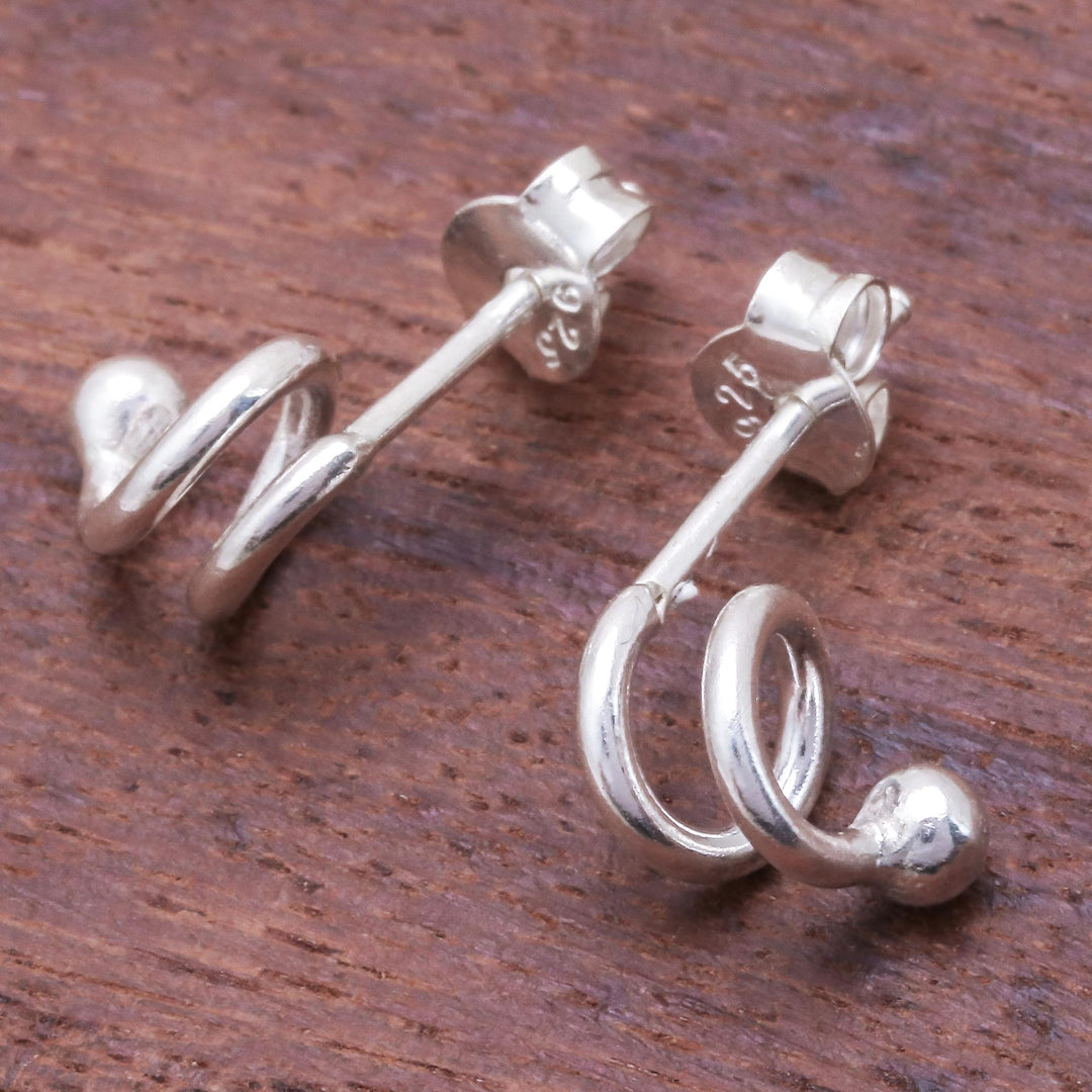 Spiral-Shaped Sterling Silver Stud Earrings from Thailand - Swirling Strand