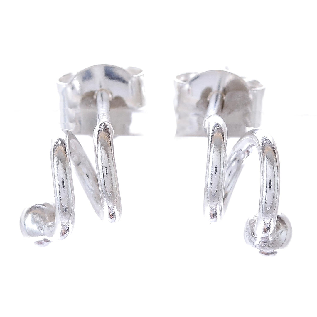 Spiral-Shaped Sterling Silver Stud Earrings from Thailand - Swirling Strand