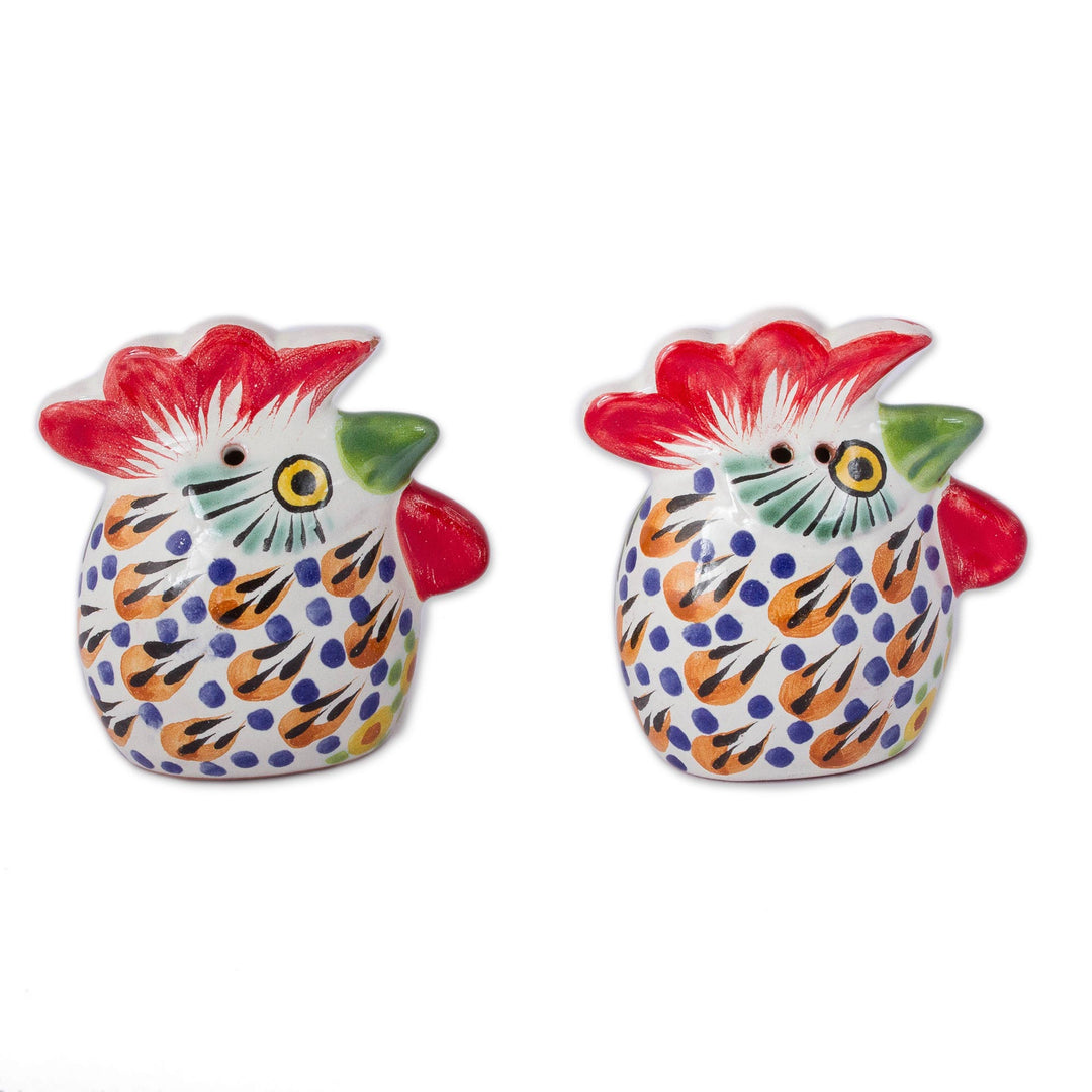Hand-Painted Ceramic Rooster Salt and Pepper Shakers - Farm Roosters