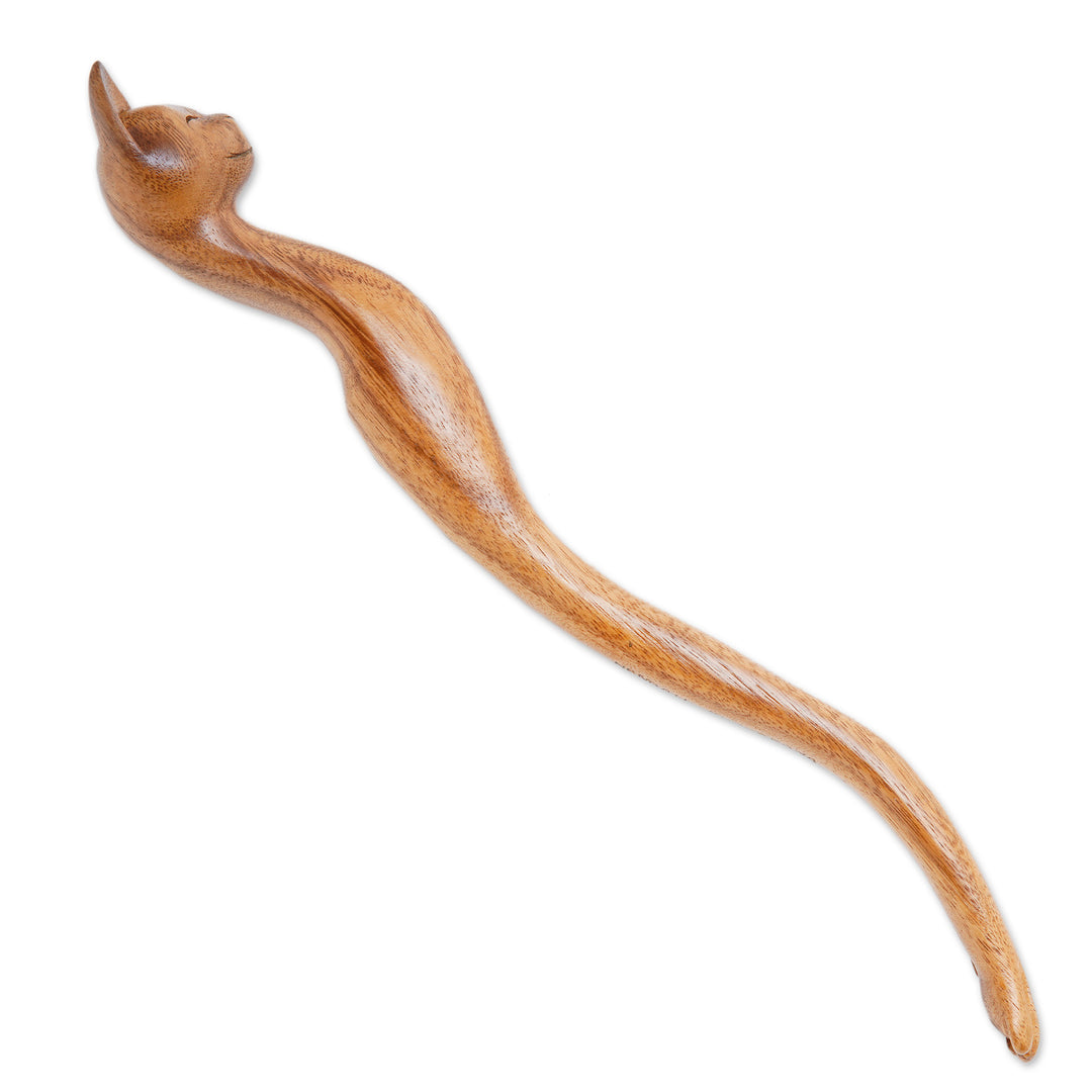 Cat-Themed Natural Wood Back Scratcher from Bali - Helpful Cat