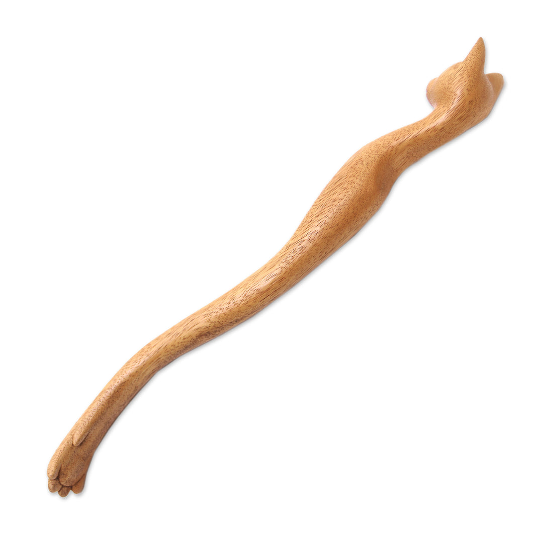 Cat-Themed Natural Wood Back Scratcher from Bali - Helpful Cat