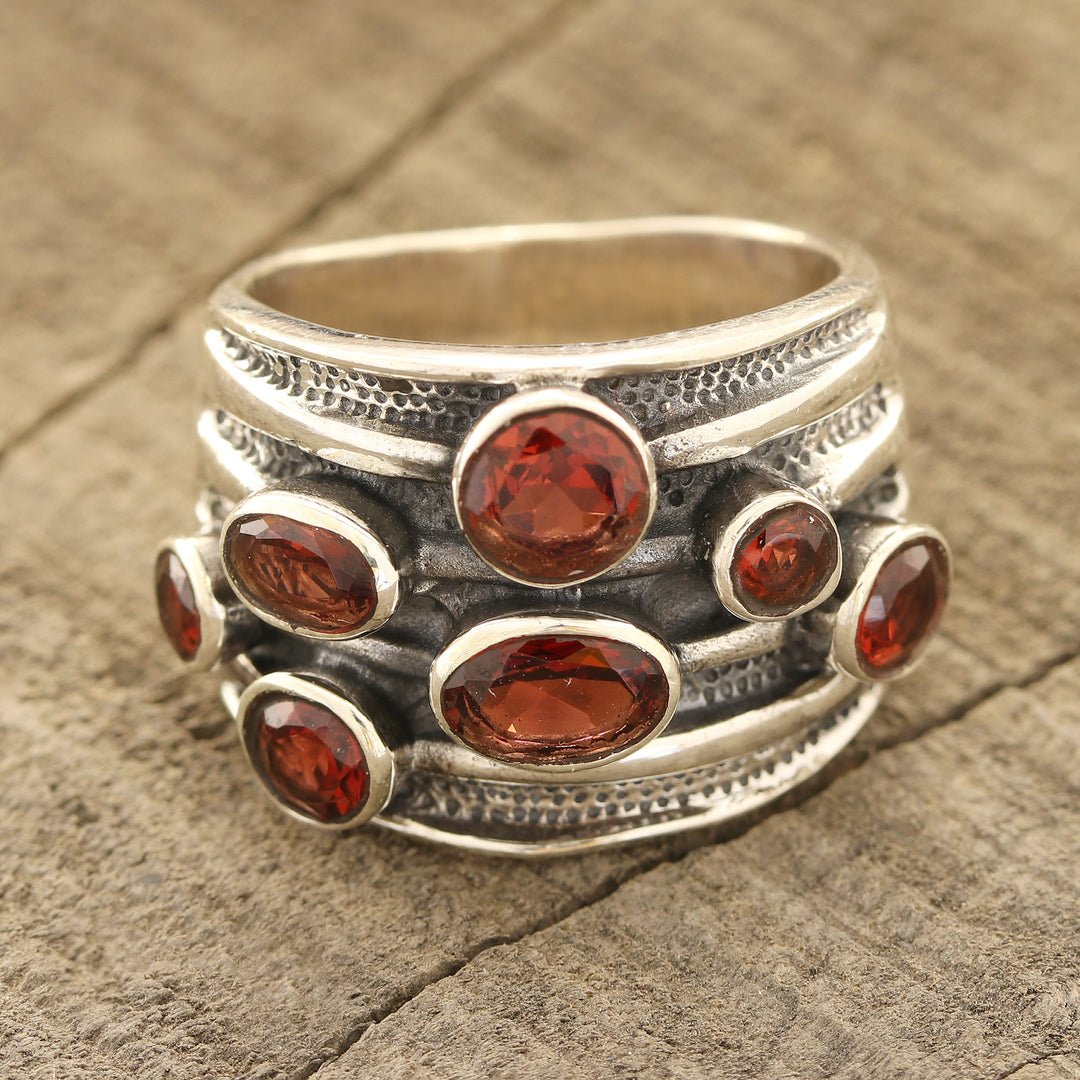 Faceted Garnet Cocktail Ring from India - Scarlet Passion