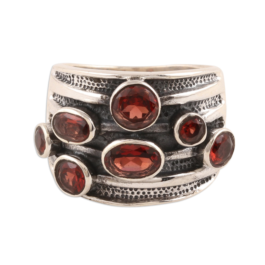 Faceted Garnet Cocktail Ring from India - Scarlet Passion