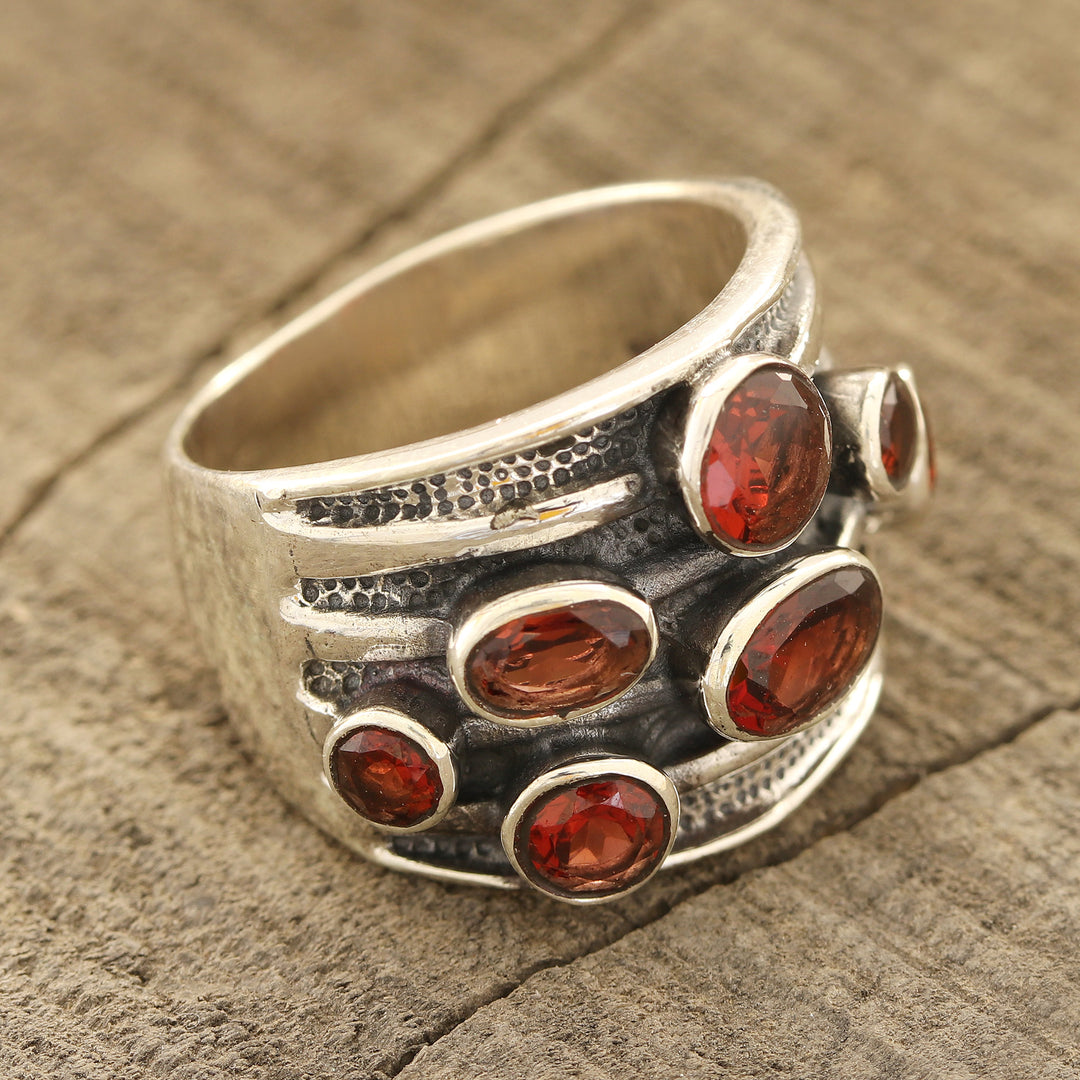 Faceted Garnet Cocktail Ring from India - Scarlet Passion