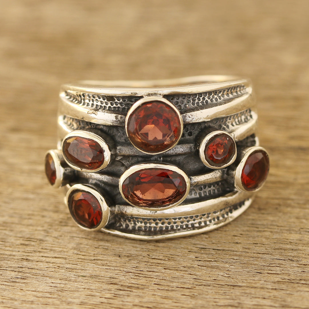 Faceted Garnet Cocktail Ring from India - Scarlet Passion