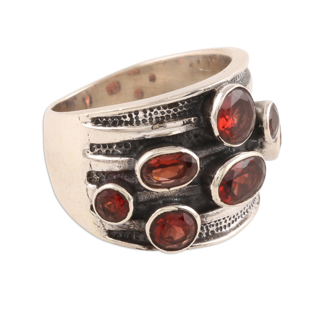 Faceted Garnet Cocktail Ring from India - Scarlet Passion