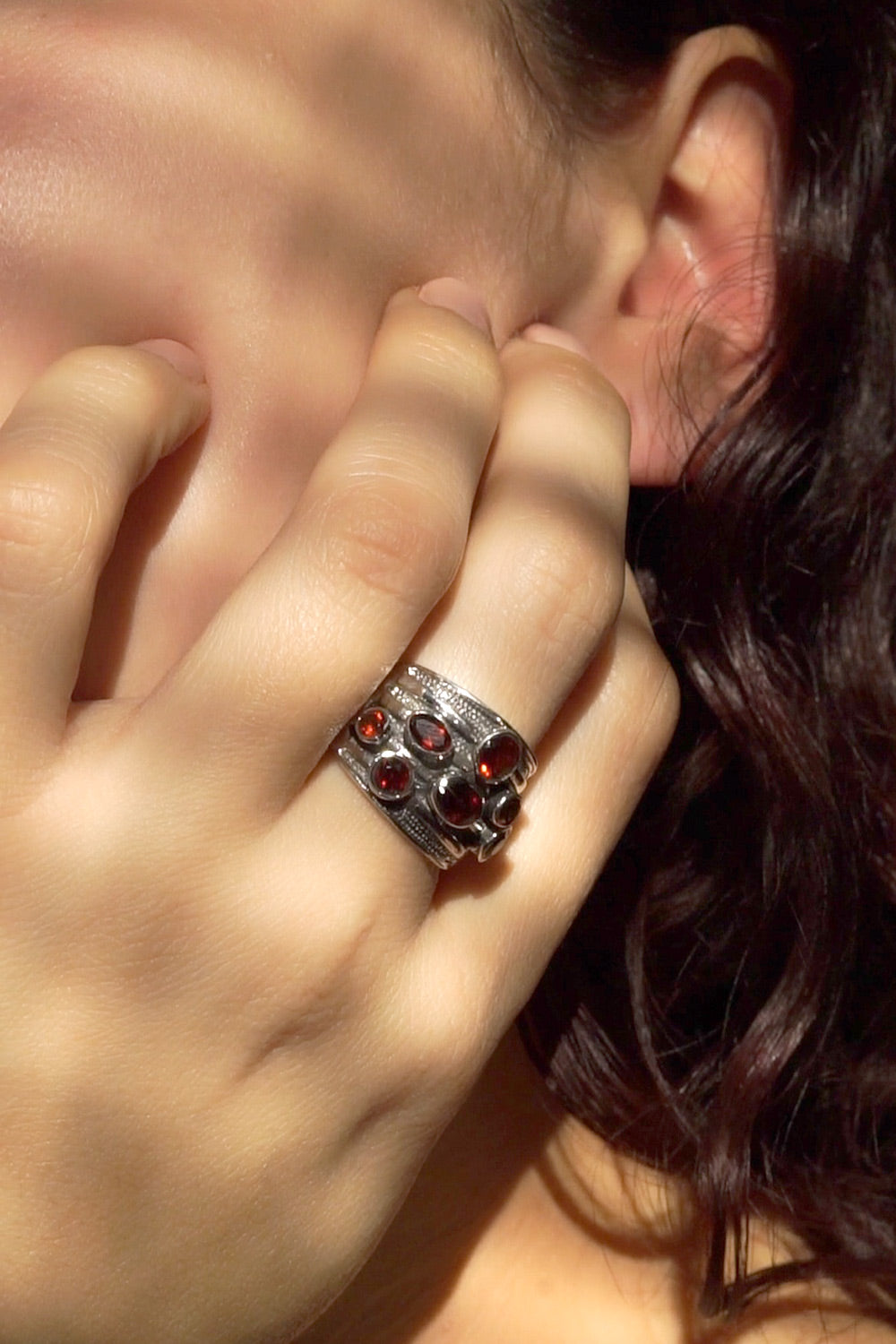 Faceted Garnet Cocktail Ring from India - Scarlet Passion