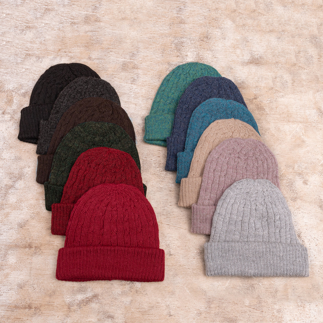 Soft Smoky Grey 100% Alpaca Cable Knit Hat from Peru - Comfy in Grey