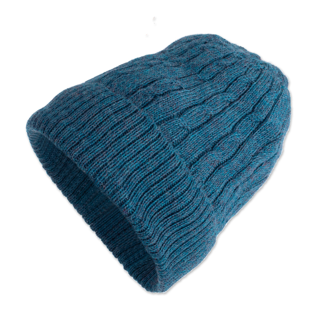 Robin's Egg Blue 100% Alpaca Soft Cable Knit Hat from Peru - Comfy in Blue