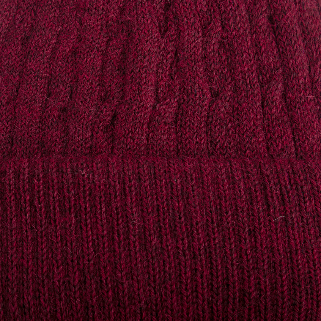 Cranberry Red 100% Alpaca Soft Cable Knit Hat from Peru - Comfy in Burgundy