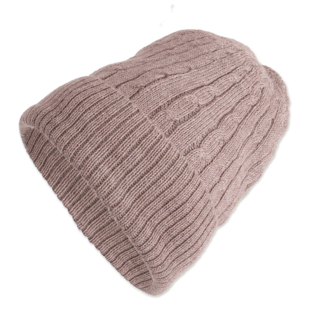 Dusty Rose Pink 100% Alpaca Soft Cable Knit Hat from Peru - Comfy in Pink