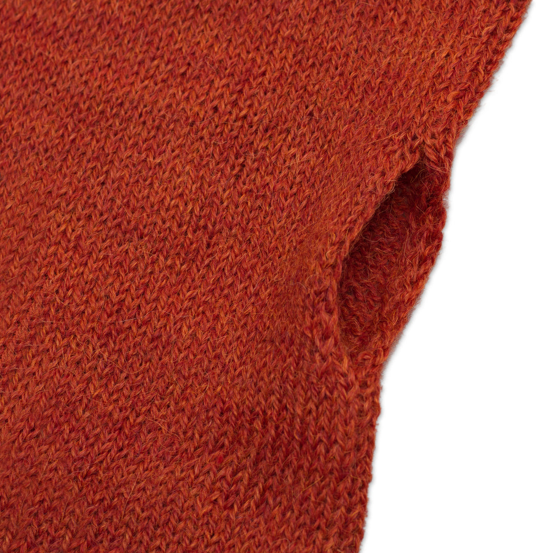 100% Baby Alpaca Orange Knit Fingerless Mitts From Peru - Luscious Twist in Orange