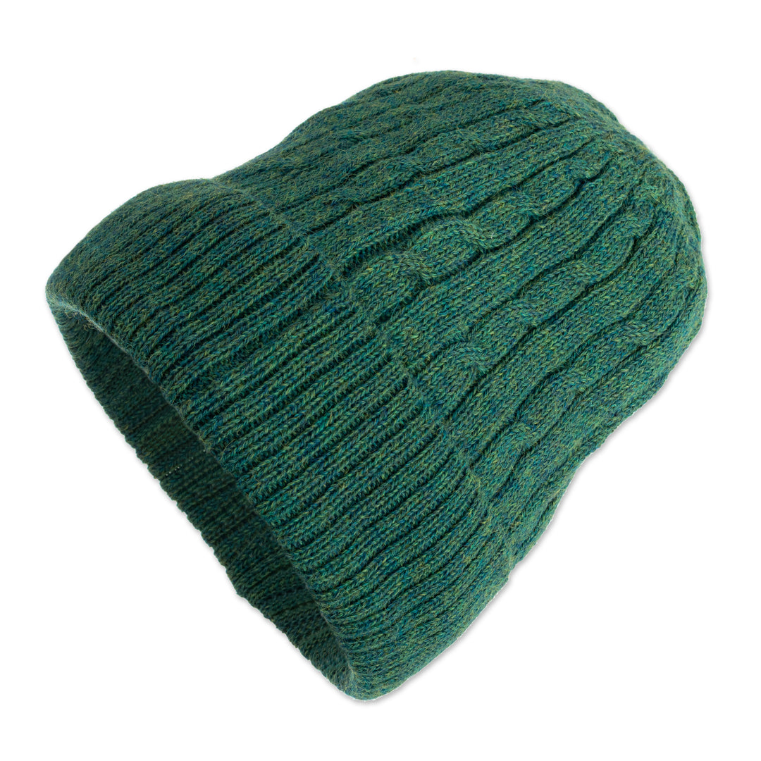 Teal 100% Alpaca Cable Pattern Soft Knit Hat From Peru - Comfy in Teal