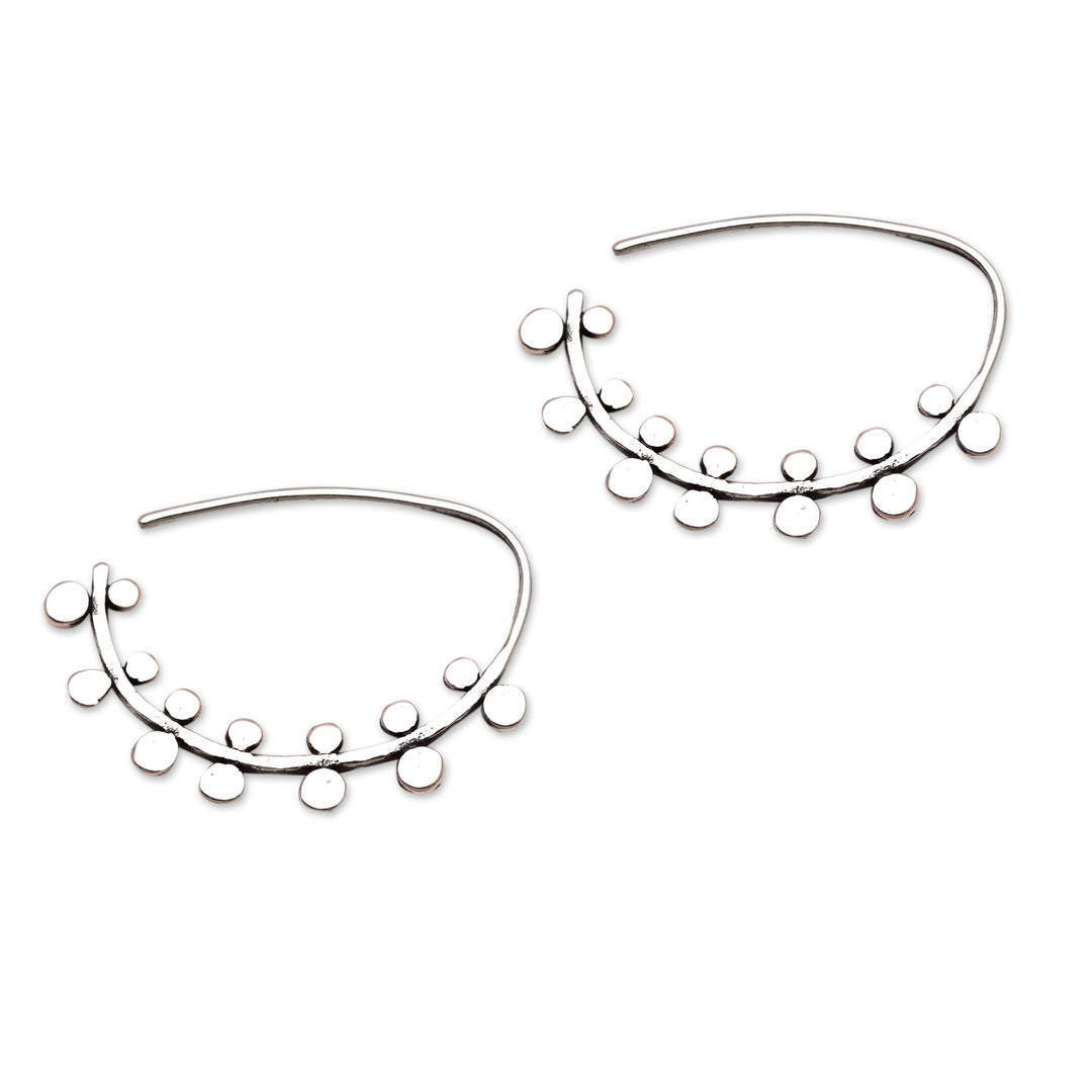 Circle Pattern Sterling Silver Half-Hoop Earrings from Bali - Circle Arches