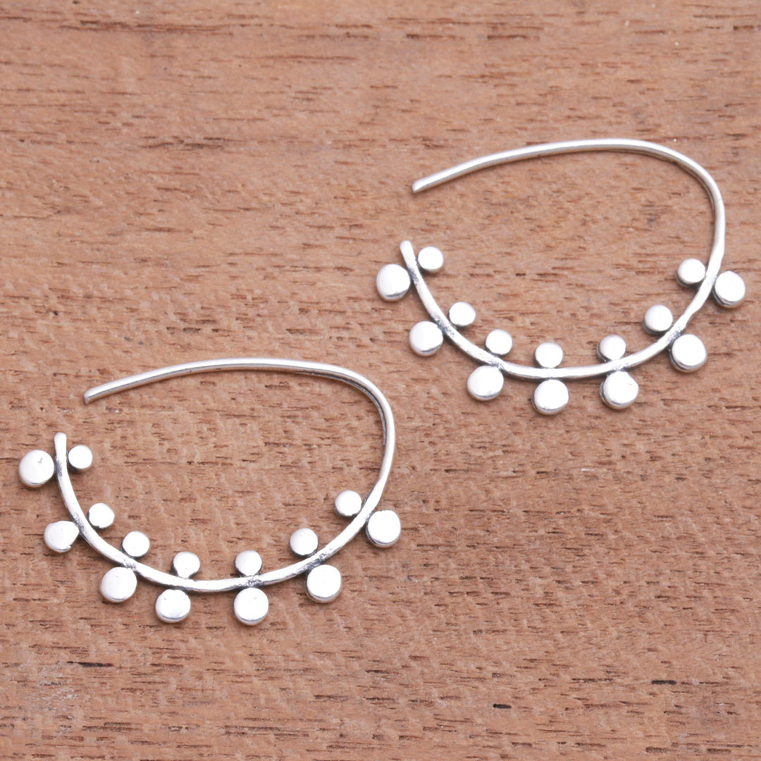 Circle Pattern Sterling Silver Half-Hoop Earrings from Bali - Circle Arches