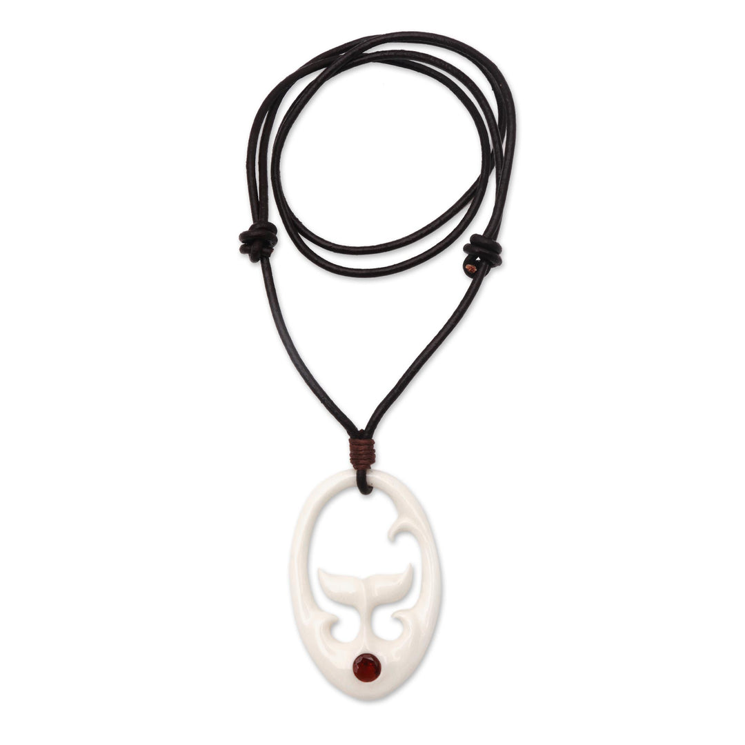Garnet Whale Tail Pendant Necklace from Bali - Rising Tail