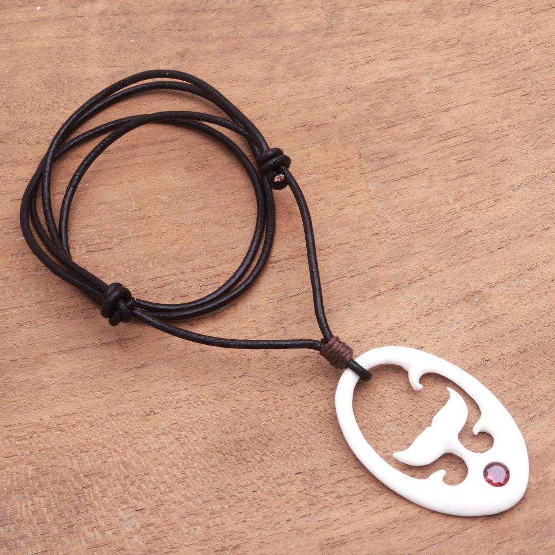 Garnet Whale Tail Pendant Necklace from Bali - Rising Tail
