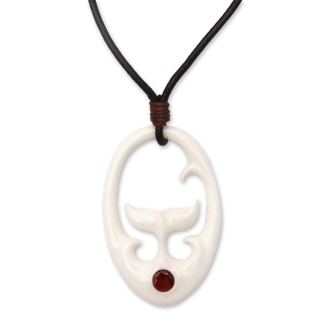Garnet Whale Tail Pendant Necklace from Bali - Rising Tail