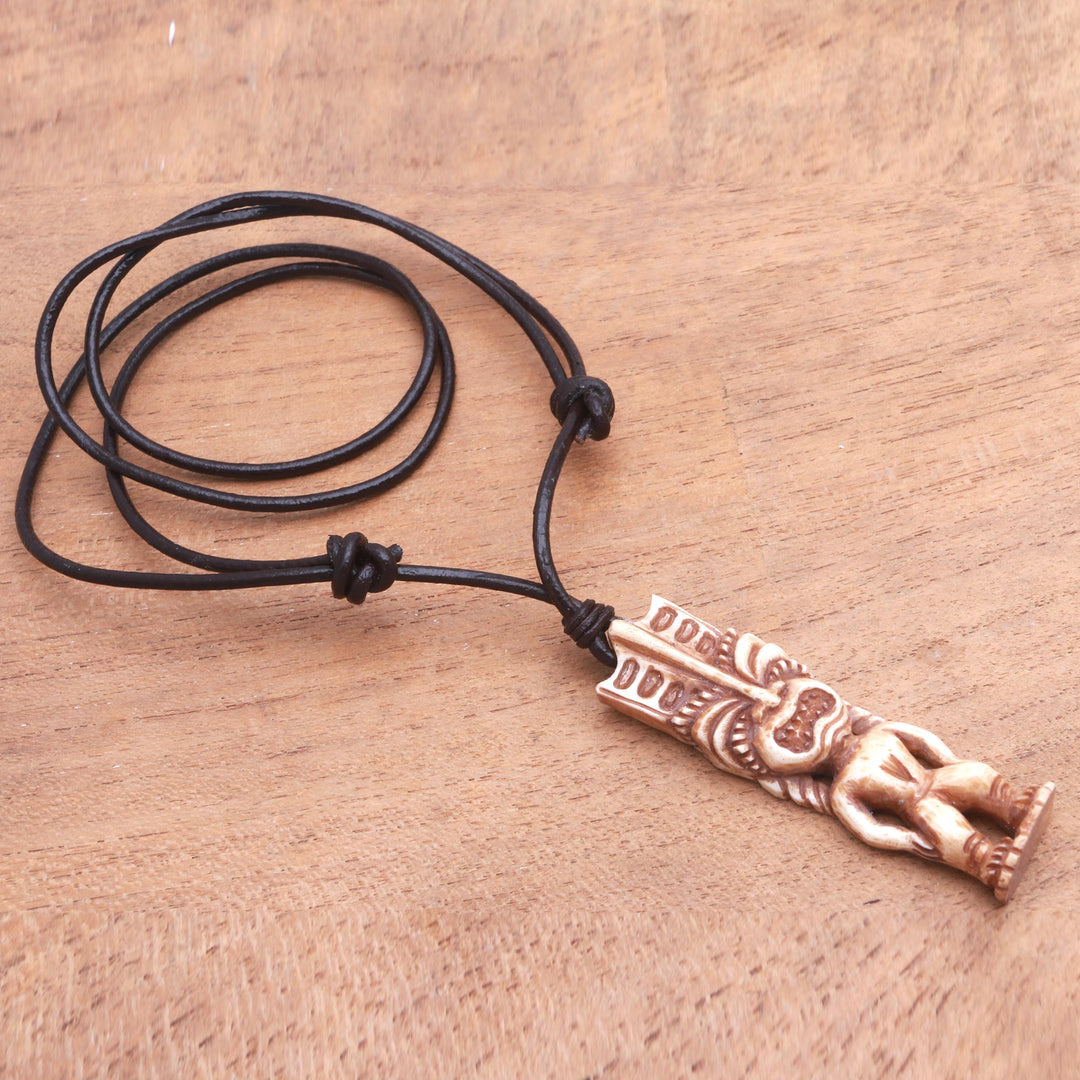 Hand-Carved Polynesian Bone Pendant Necklace from Bali - Polynesian Figure