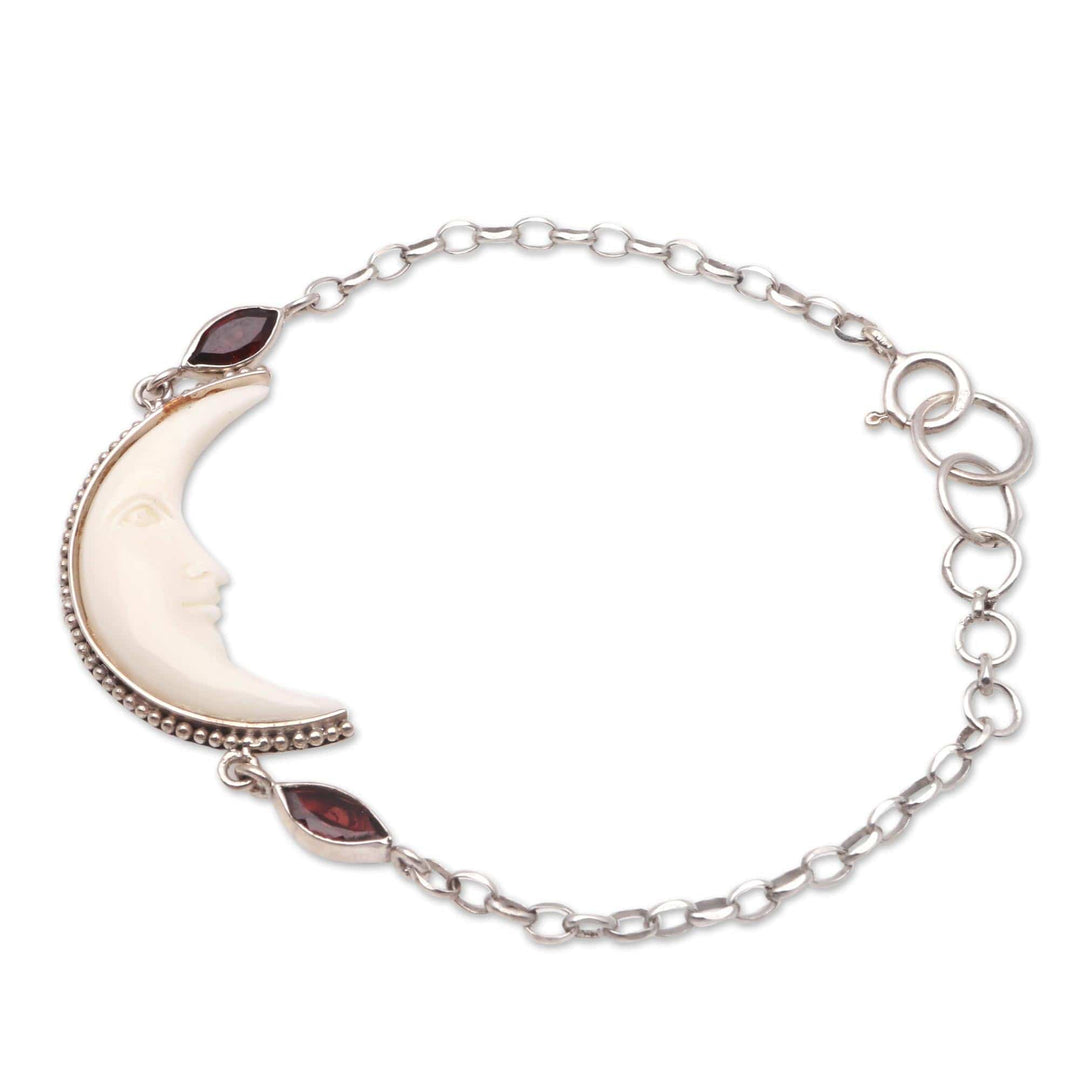 Crescent Moon Garnet Pendant Bracelet - Happy Crescent