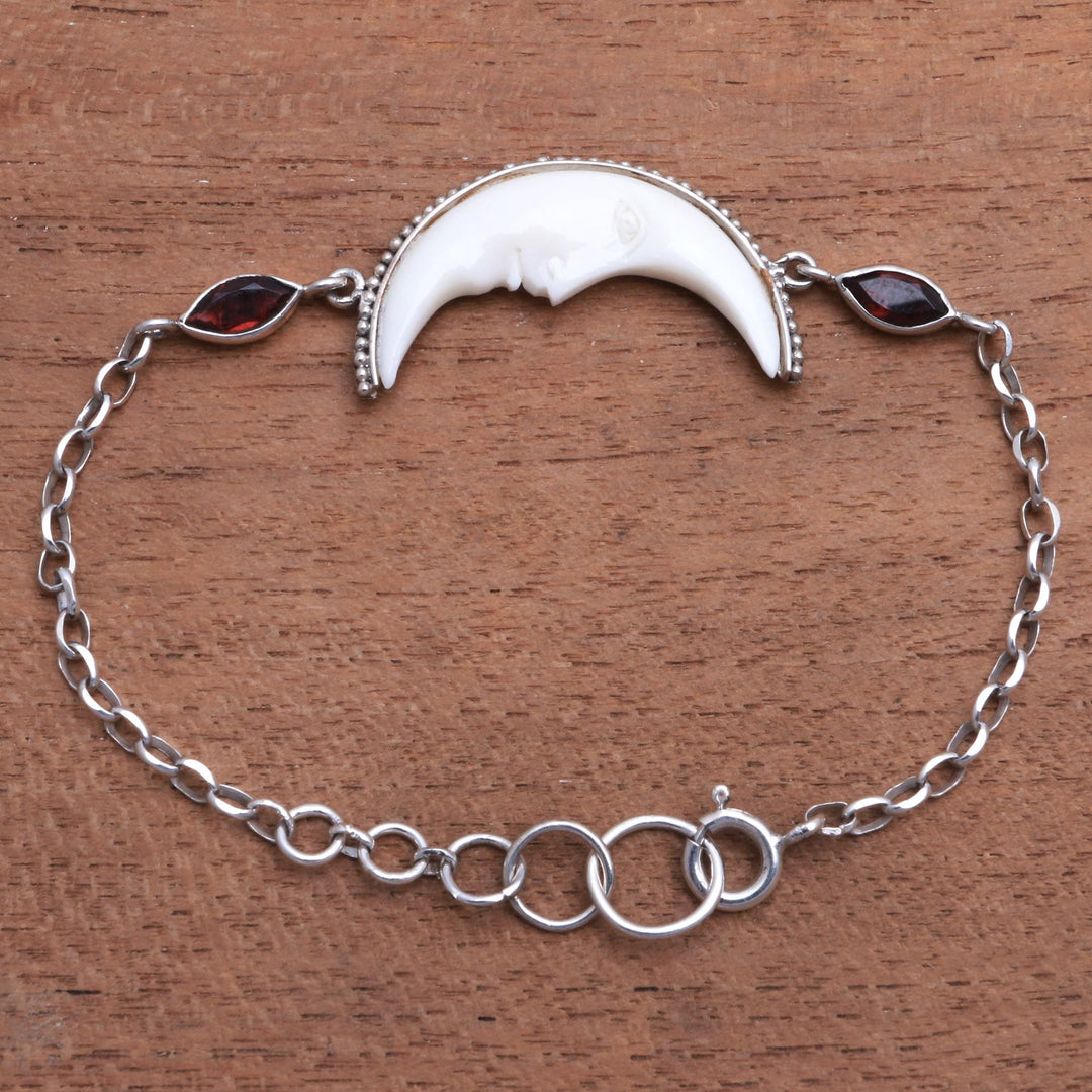 Crescent Moon Garnet Pendant Bracelet - Happy Crescent