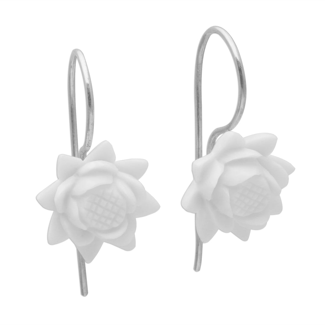 Floral Bone Drop Earrings Crafted in Bali - Floating Padma