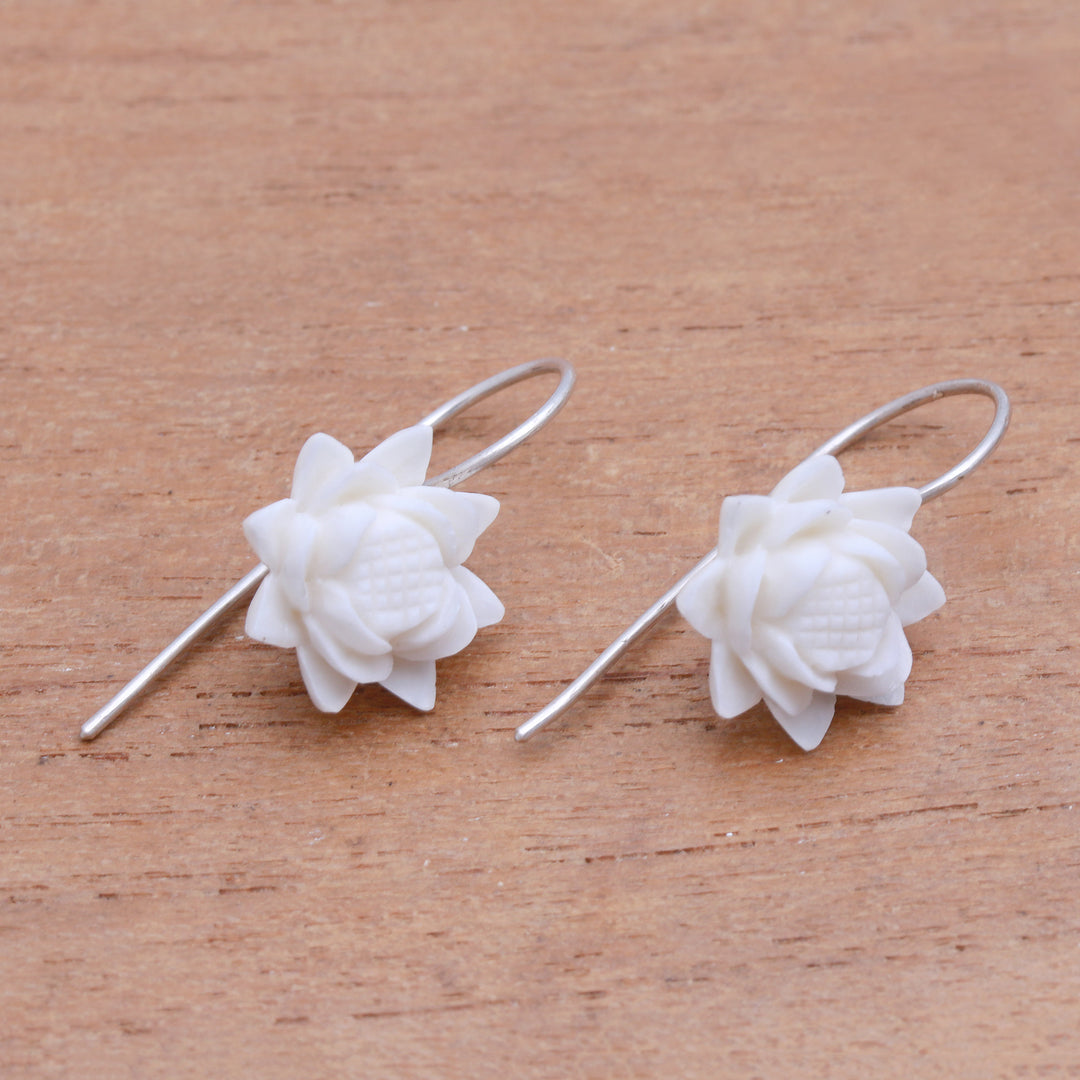 Floral Bone Drop Earrings Crafted in Bali - Floating Padma