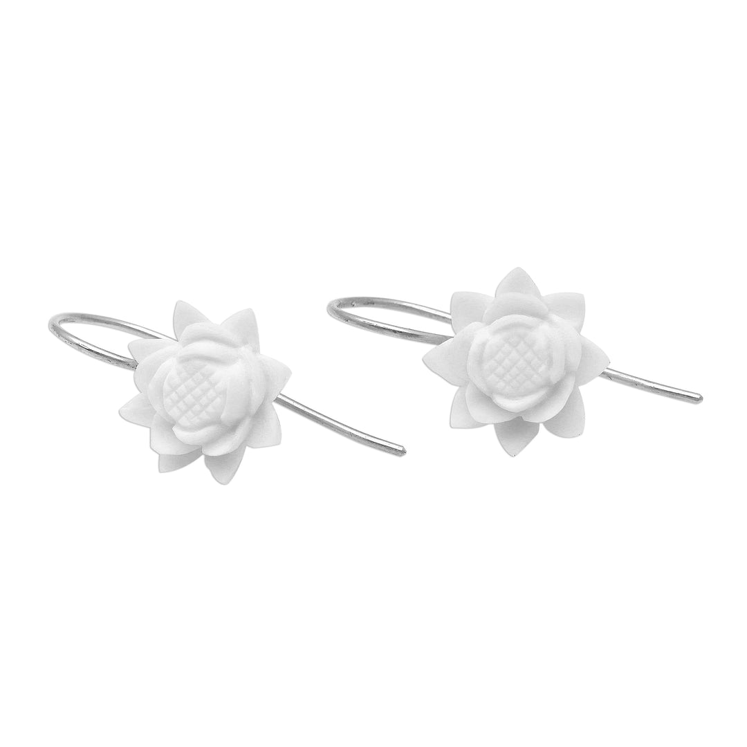 Floral Bone Drop Earrings Crafted in Bali - Floating Padma