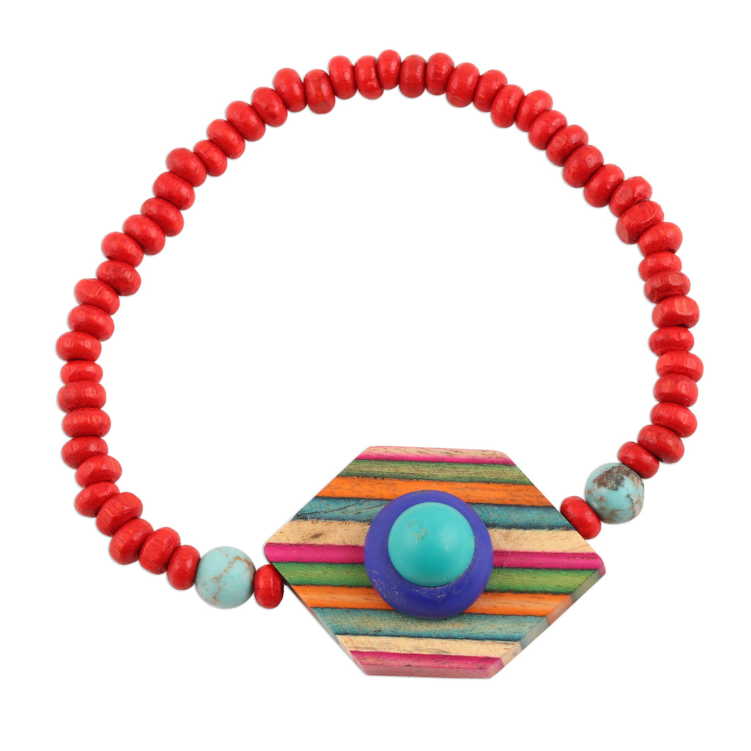 Colorful Wood Beaded Pendant Bracelet from India - Colorful Hex