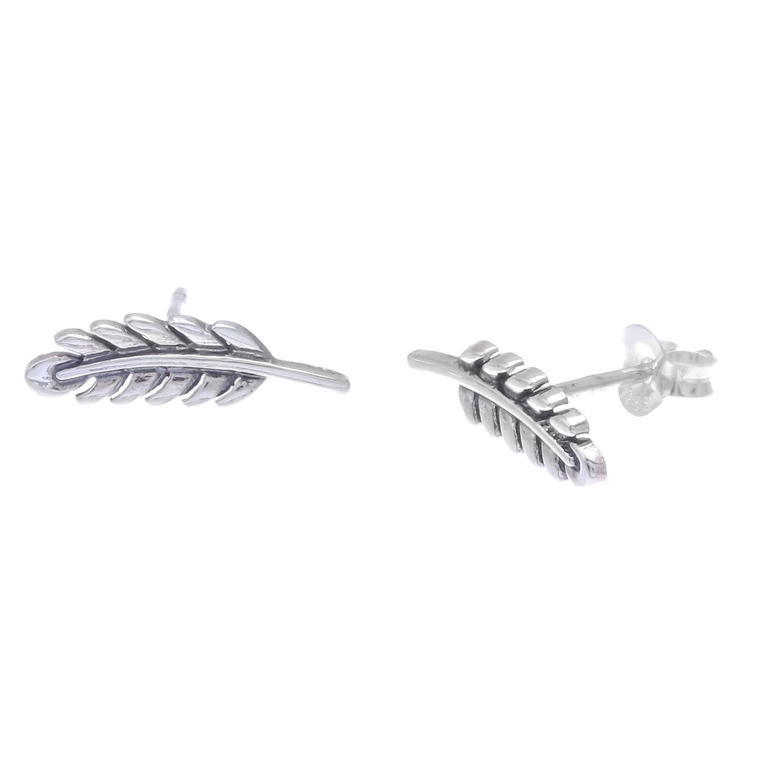 Leafy Sterling Silver Button Earrings from Thailand - Adorable Leaves
