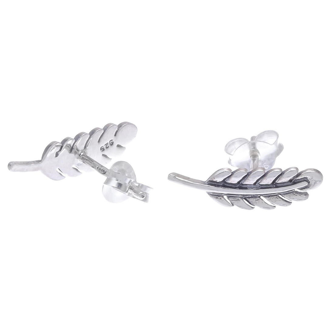 Leafy Sterling Silver Button Earrings from Thailand - Adorable Leaves