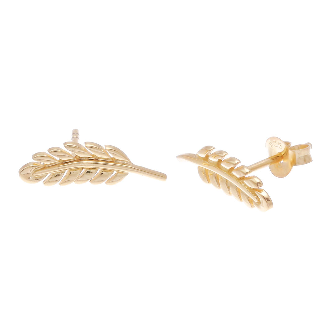 Leaf 18k Gold Plated Sterling Silver Button Earrings - Adorable Leaves