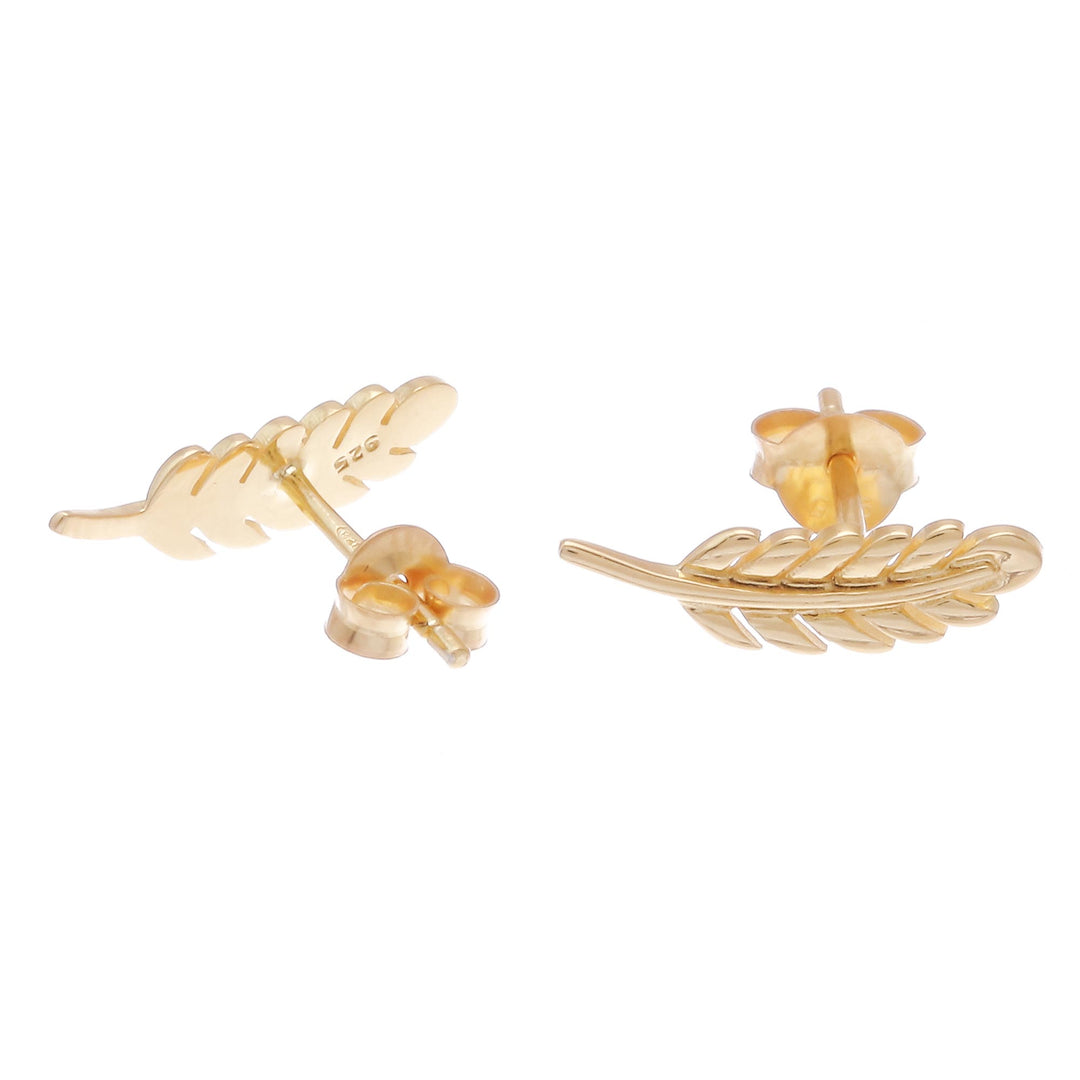Leaf 18k Gold Plated Sterling Silver Button Earrings - Adorable Leaves