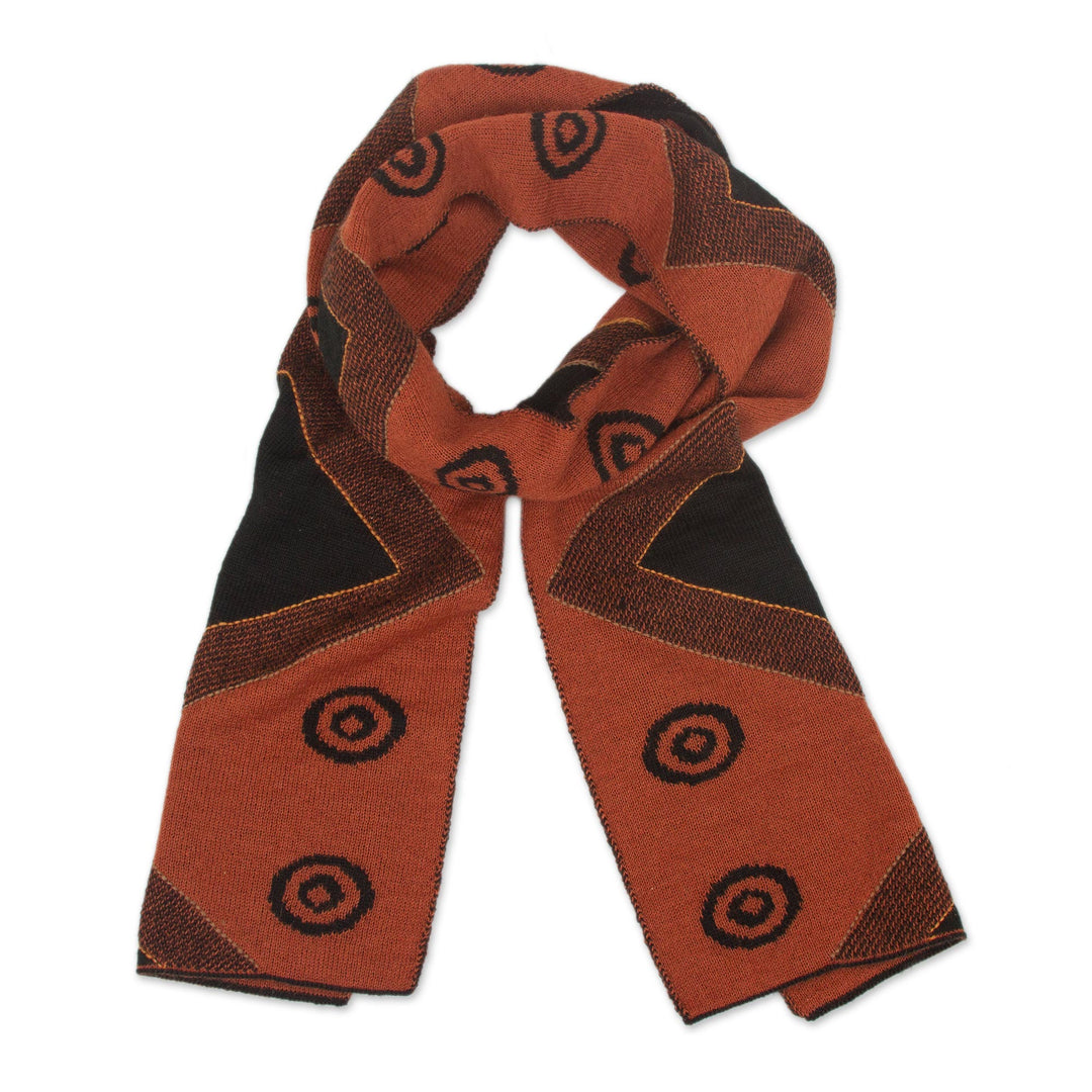 Black and Pumpkin Knit Alpaca Blend Wrap Scarf from Peru - Black and Pumpkin Andes