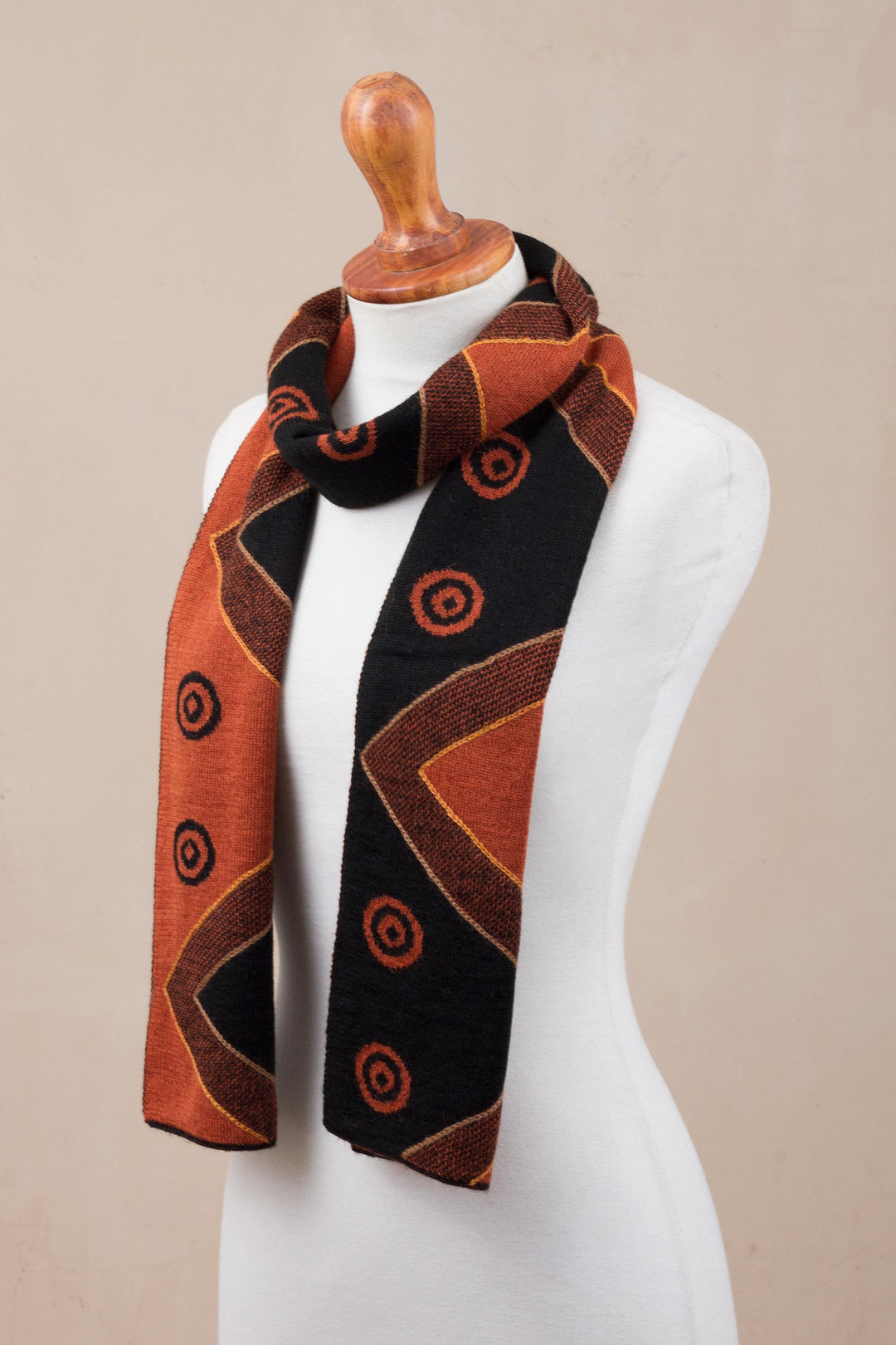 Black and Pumpkin Knit Alpaca Blend Wrap Scarf from Peru - Black and Pumpkin Andes